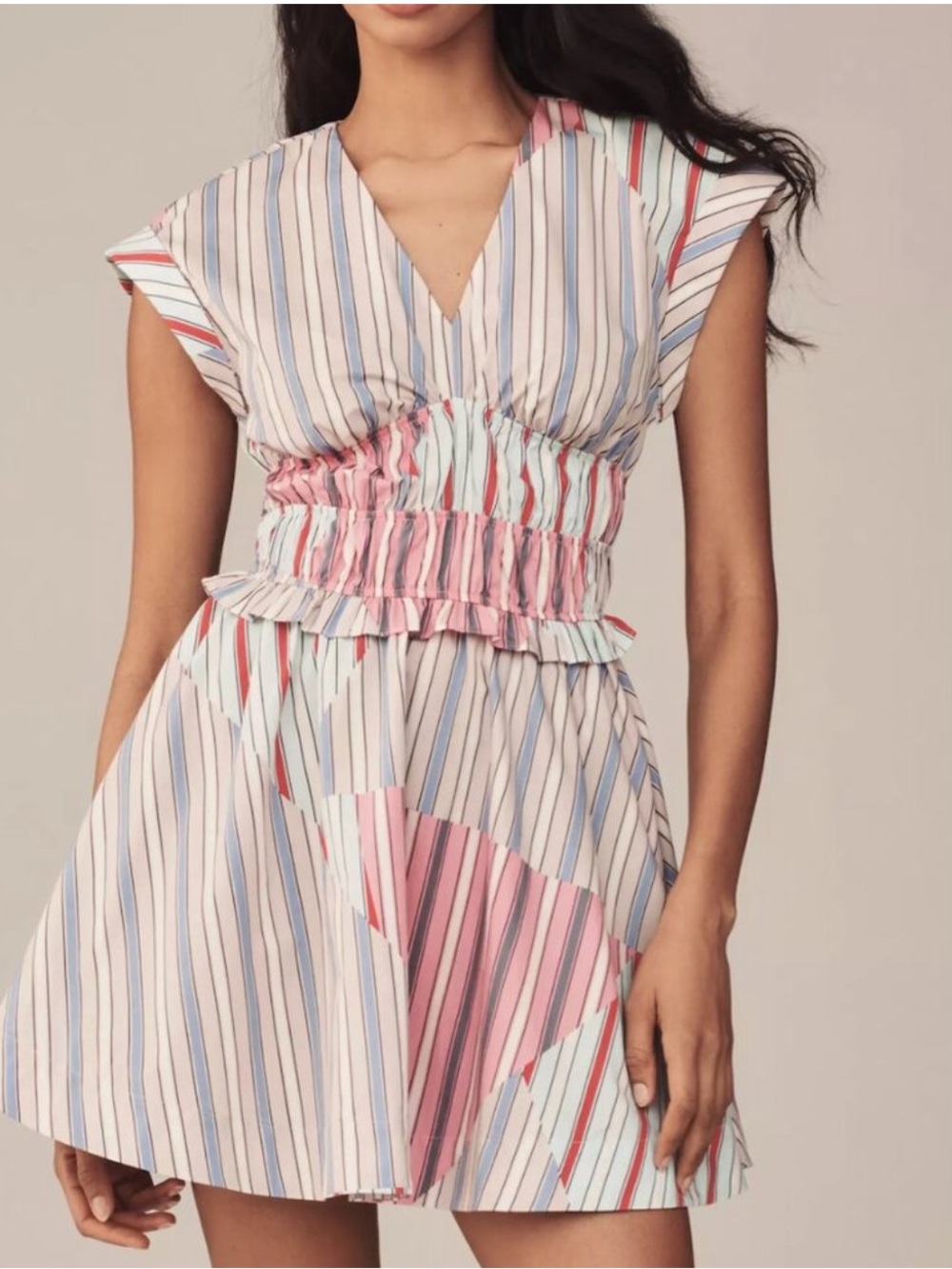 Anthropologie Cap-Sleeve V-Neck A-Line Mini Dress